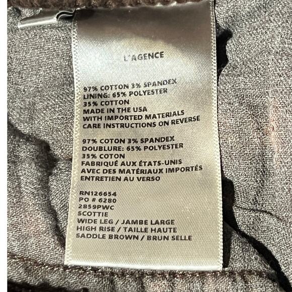 L'AGENCE WOMENS SIZE 23 SCOTTIE WIDE LEG CORDUROY JEANS IN SADDLE BROWN NEW - Picture 12 of 16